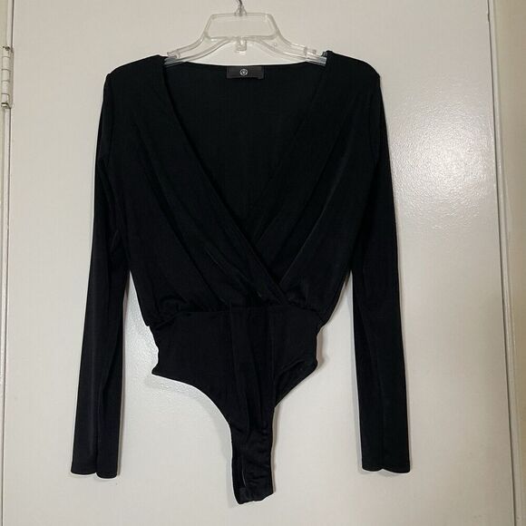 Missguided black long sleeve v neck bodysuit size US 4 - Picture 1 of 7